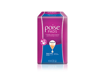 Poise pads extra long, with 'buy now' button and 'learn more' link