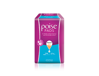 Poise pads long, with 'buy now' button and 'learn more' link